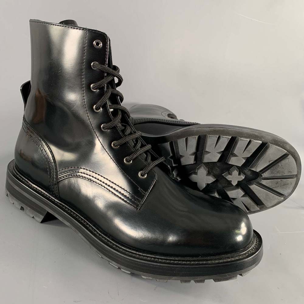ALEXANDER MCQUEEN Black Leather Combat Lace-Up Boots - Picture 5 of 9